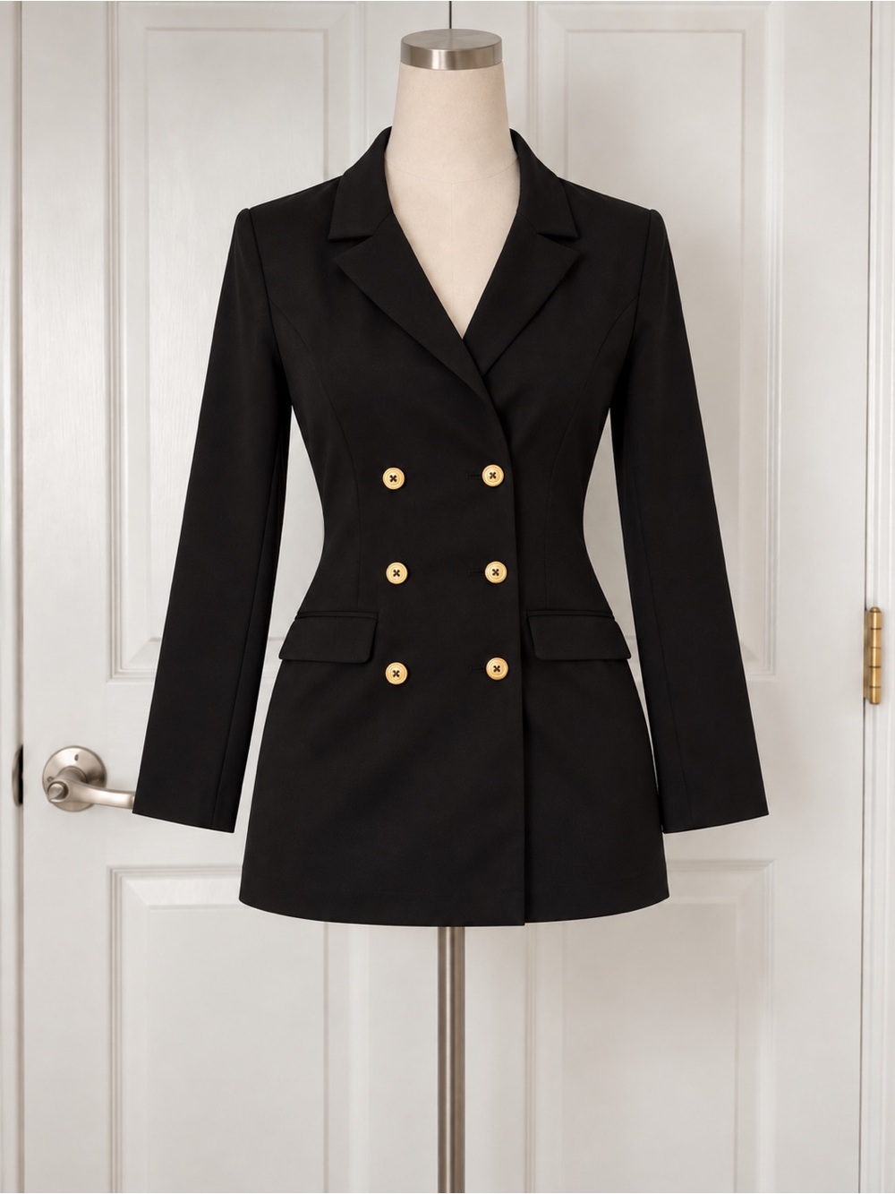 Sharagano Women’s Black Double-Breasted Gold Button Peacoat Petite 10P